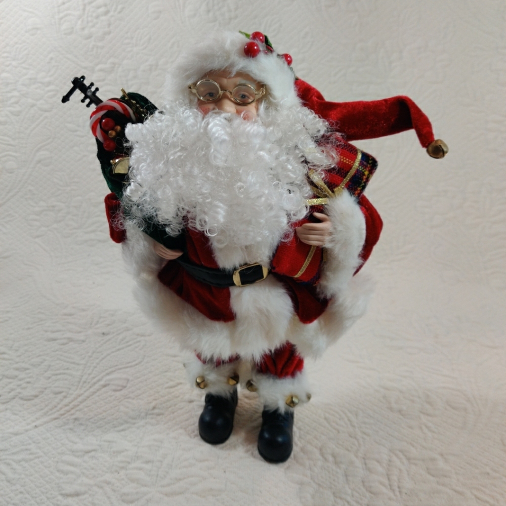 Vintage Creative Design Santa Claus With Gift, Toy Bag & Jingle Bell Pant Cuffs
